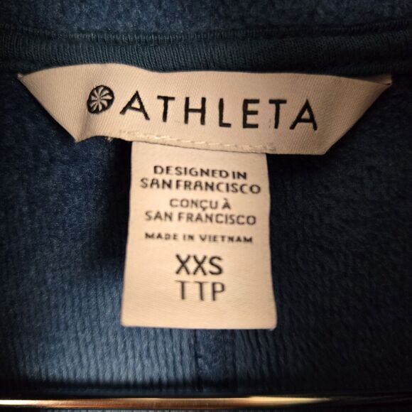 Athleta Cozy Karma II Sweatshirt Soft Twist Funnel Neck Dark Blue Sz XXS - Picture 5 of 9